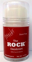 Scent Free Deodorant free of perfumes, chemicals and dyes.  Also hypoallergenic, non-sticky, no-staining and leaves no white residue.  The Rock should last up to a year with daily use.