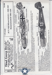 THIRD GROUP DECALS 1/72 MESSERSCHMITT BF 109E-1/3/4 JG 77(J)/186 & I(J)2 1939-41