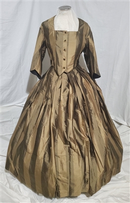 Olive and Tan Striped Traveling Dress | Gettysburg Emporium