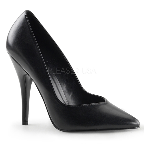 Smooth Black Faux Leather Womens Pump