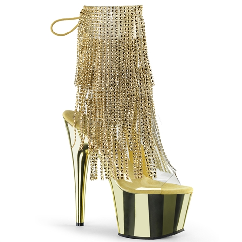 Gold Simulated Rhinestone Fringe Gold Chrome Shoe