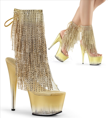 Fade To Gold Platform Ankle Boots With Fringe