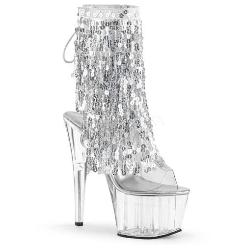 Clear Platform Silver Holo Sequins Fringe Boot