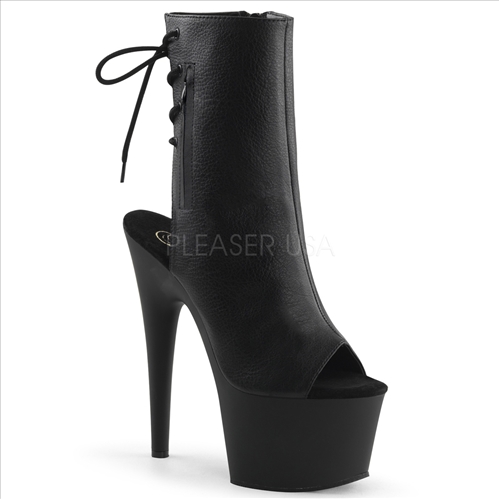 Black Faux Leather Open Toe Open Back Boot