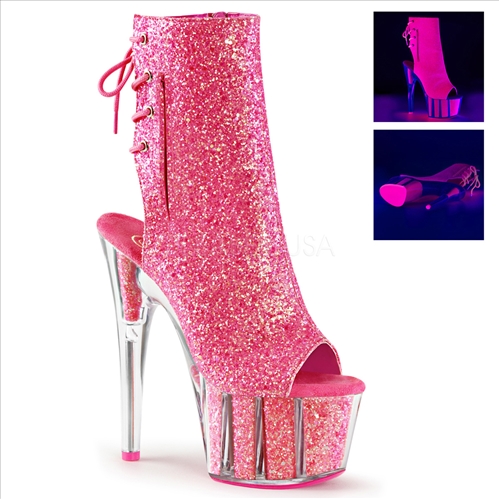Neon Pink Open Toe Open Heel Hidden Pocket Boot