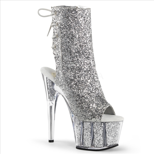 Hidden Zipper Pocket Silver Glitter Filled Boot