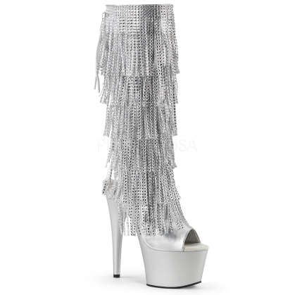 Silver Metallic Boot Rhinestone Fringe Tassels