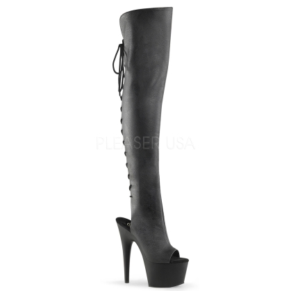 Black Faux Leather Thigh High Stripper Boots