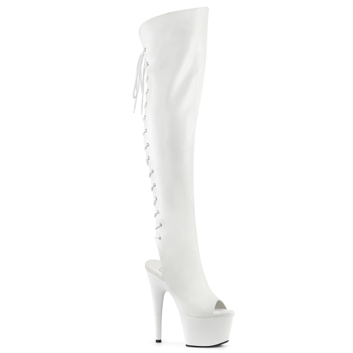 knee high boots white faux leather white matte