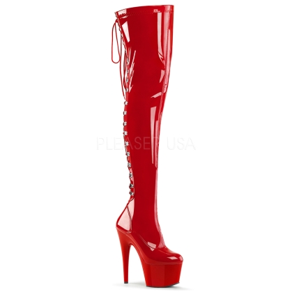 Devilish Shiny Red Stretch Patent Leather Boot
