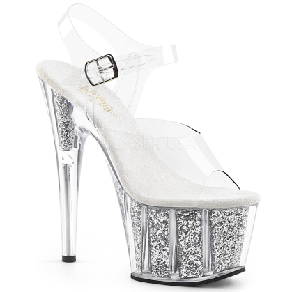 Silver Glitter Filled Ankle Strap Platform Shoes