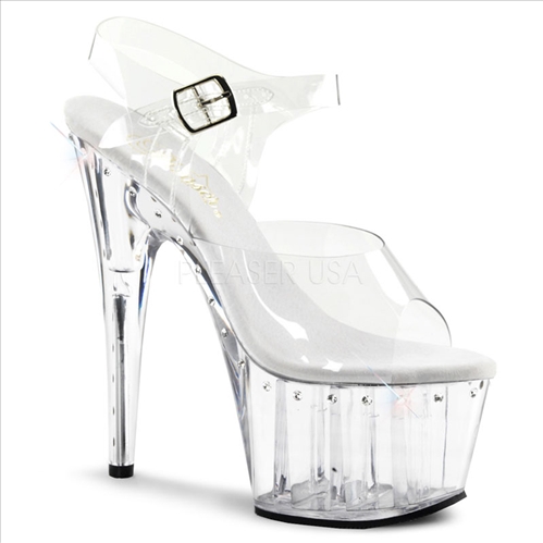 Rhinestone Lined Clear Ankle Strap Pole Dance Shoe