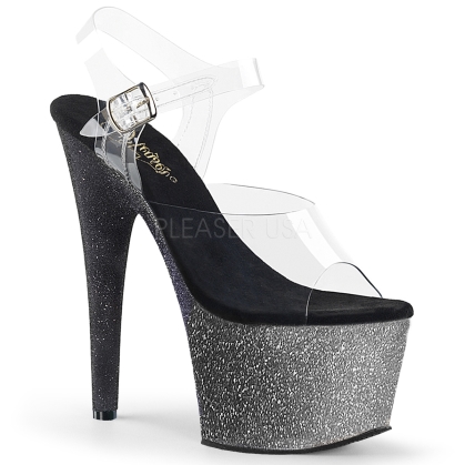 Clear Silver Black Ombre Ankle Strap Platform Shoe