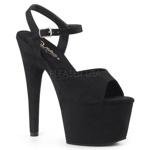 ADORE-709FS 7 inch Heel Black Faux Suede Platform