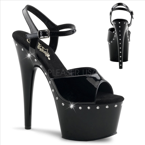 Black With Rhinestone Lined 7 Inch Heels