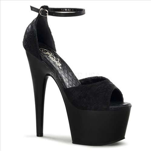 Satin Black With Black Lace Covered Closed Heel