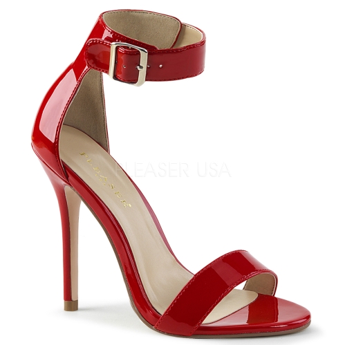 Red Patent Sandal With Buckle Ankle Strap