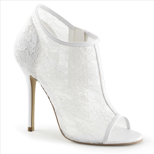The ivory lace mesh Victorian style shoe is also incredibly glamorous with a white patent leather trim around the open toe and anklet with a thin white trim.