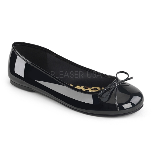 We have the black patent leather ballet flats with a bow accent available in sizes 9 through 16. These adult classic flats are easy to wear and are very comfortable.