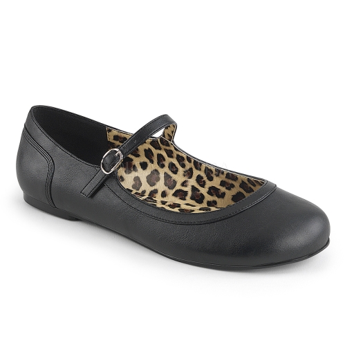 In black faux leather the Mary Jane ballet flats have a thin strap so your shoes are more secure when dancing and prancing. Very easy to put on and take off.