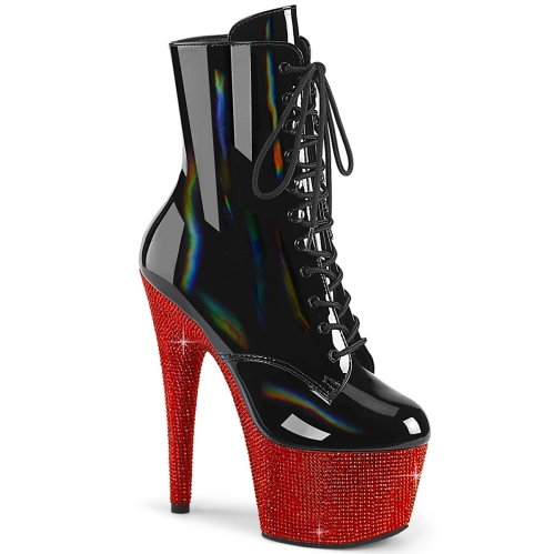 ankle mid calf boots black holo patent red rs