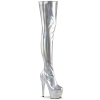 thigh high boots silver stretch holo patent silver