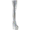 knee high boots silver stretch holo patent silver