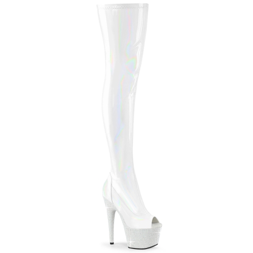 knee high boots white stretch holo patent white rs