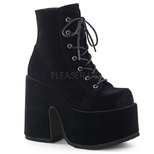 Black Velvet Chunky Heel Ankle Boot