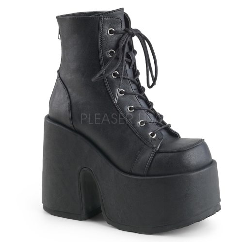 Black Vegan Leather Chunky Heel Ankle Boot