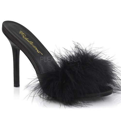 black fur marabou slipper shoes