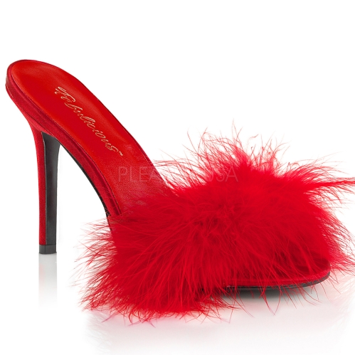 red fur marabou slipper shoes