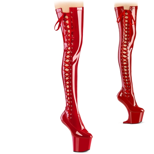 thigh high boots red stretch. patent red