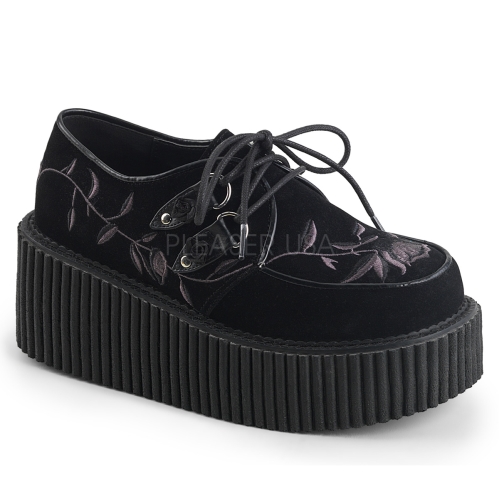 Black Velvet Lace Up Oxford Creeper