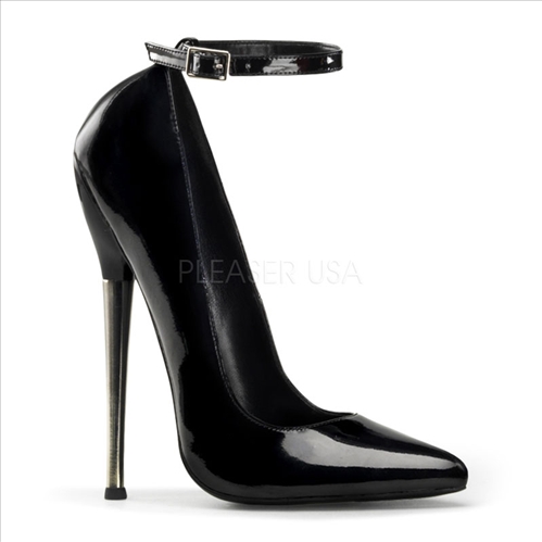 ultra high heel ankle strap black shoes