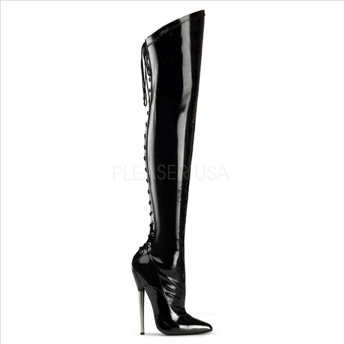 ultra high heel slant top black boots