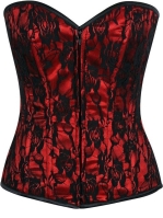 Lavish Red With Black Lace Front Zipper Corset