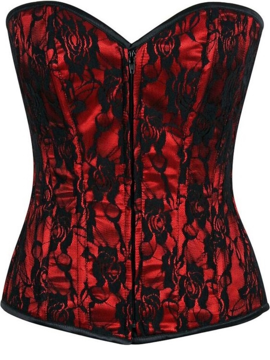 Lavish Red With Black Lace Front Zipper