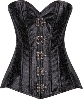 Black Faux Leather Front Metal Clasp Closure Corset