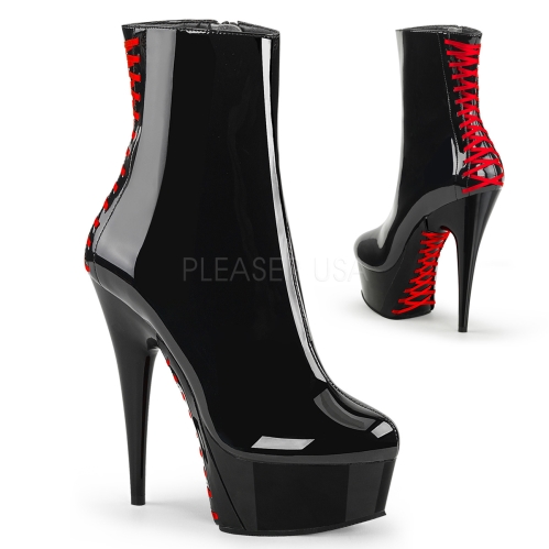 Black Patent Red Corset Style Ankle Platform Boot