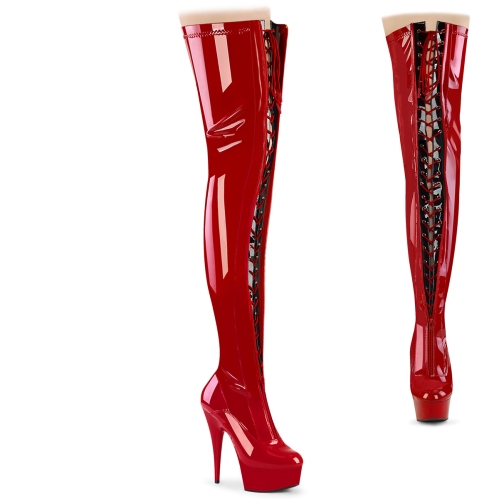 thigh high boots red black stretch. patent red