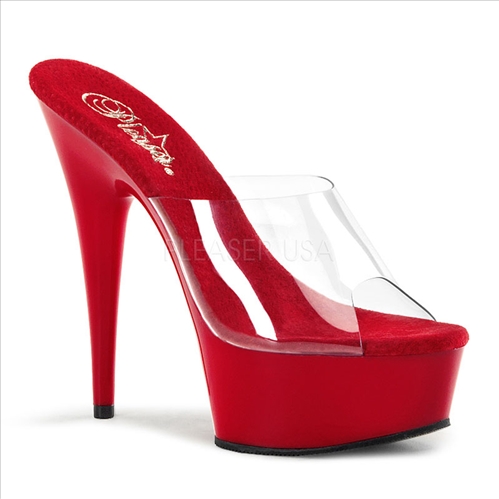 Red Clear Top 6 Inch Stiletto Heel Open Toe Style