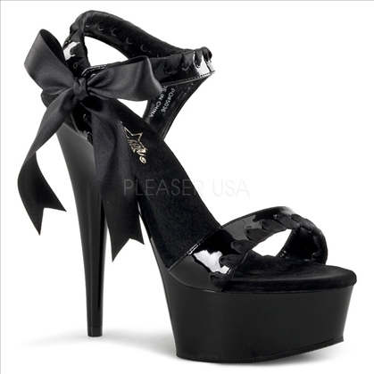 Pinup Style Shoe Black Ribbon 6 Inch Heel