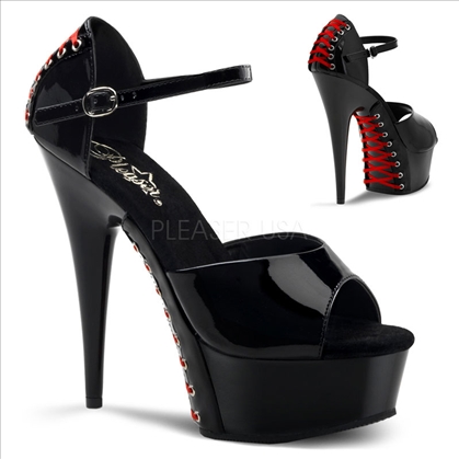 Shiny Black Patent Leather Red Black Lace Shoe