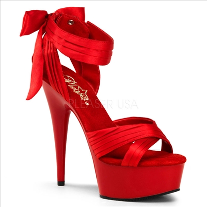 Amazing Crisscross Red Satin Bow 6inch Heel Shoes