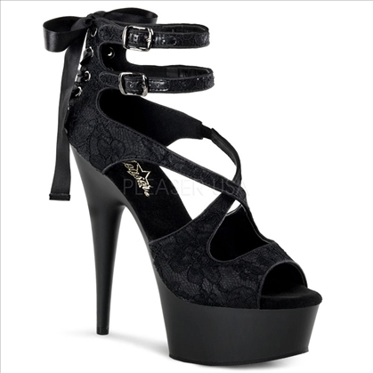 Black Lace Over Black Matte Crisscross Strap Shoe