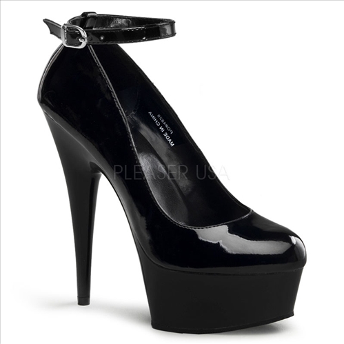 Classic Thin Ankle Strap Shiny Black Smooth Shoes