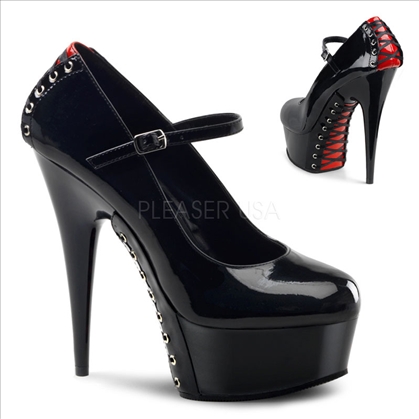 6 Inch Heel Shiny Black Patent Leather Mary Jane