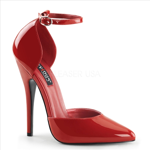 red shinny patent 6 inch heel ankle strap D'Orsay pump