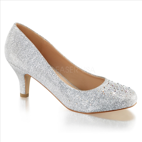 2 1/2 inch heel rhinestones silver glitter mesh fabric wedding shoes